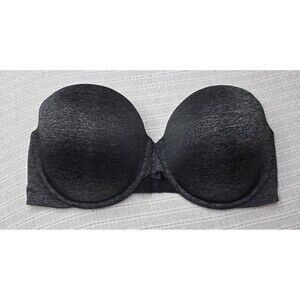 Victoria's Secret Strapless Bra 38DD Gray Neutral Support Molded Cups